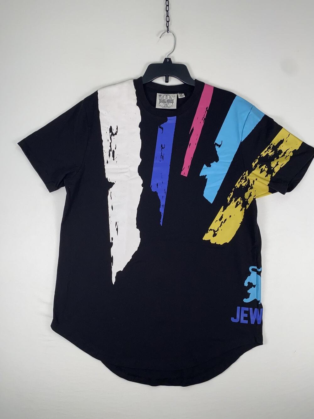 Jewel House Shirt Mens XL Black Multicolor Paint Streak Graphic Tee T-Shirt